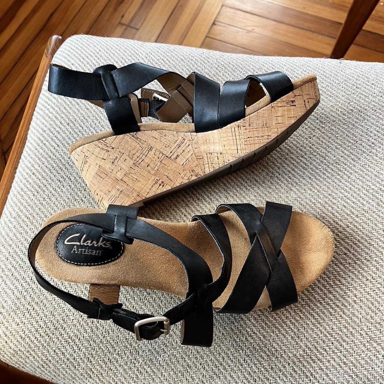 Clarks wedge best sale sandals black