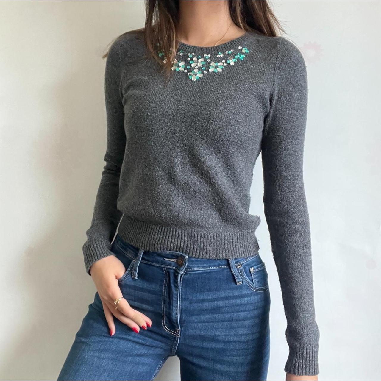 Grey jewel embellished sweater brand Depop