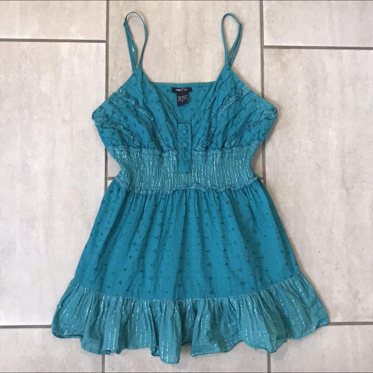Vintage 2000s blue v neck baby doll style ruffle... - Depop