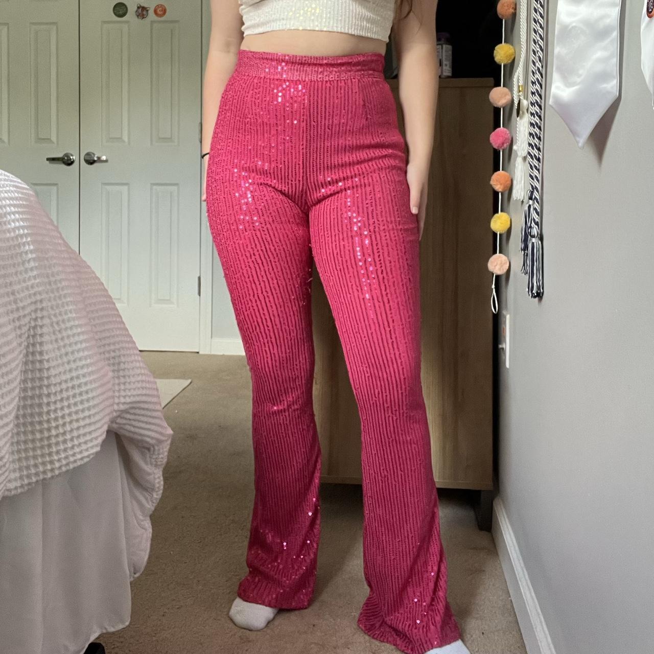 Pink Sequin Flare Pants