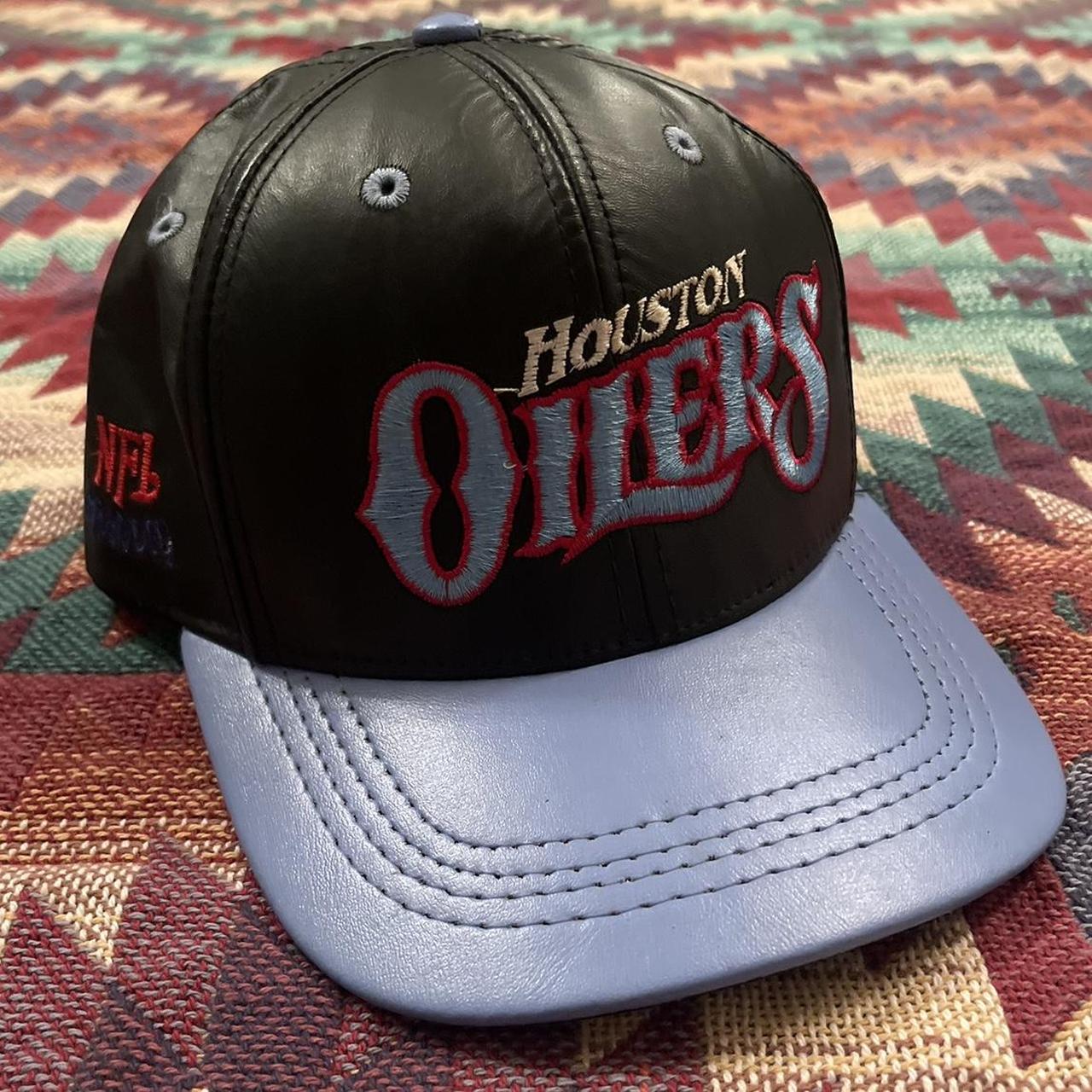 Vintage Houston Oilers Leather Strapback Hat - Depop