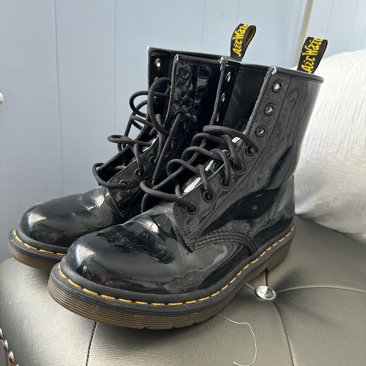 Shiny Black Doc Martin Boots Size 7 (UK size 5) - Depop