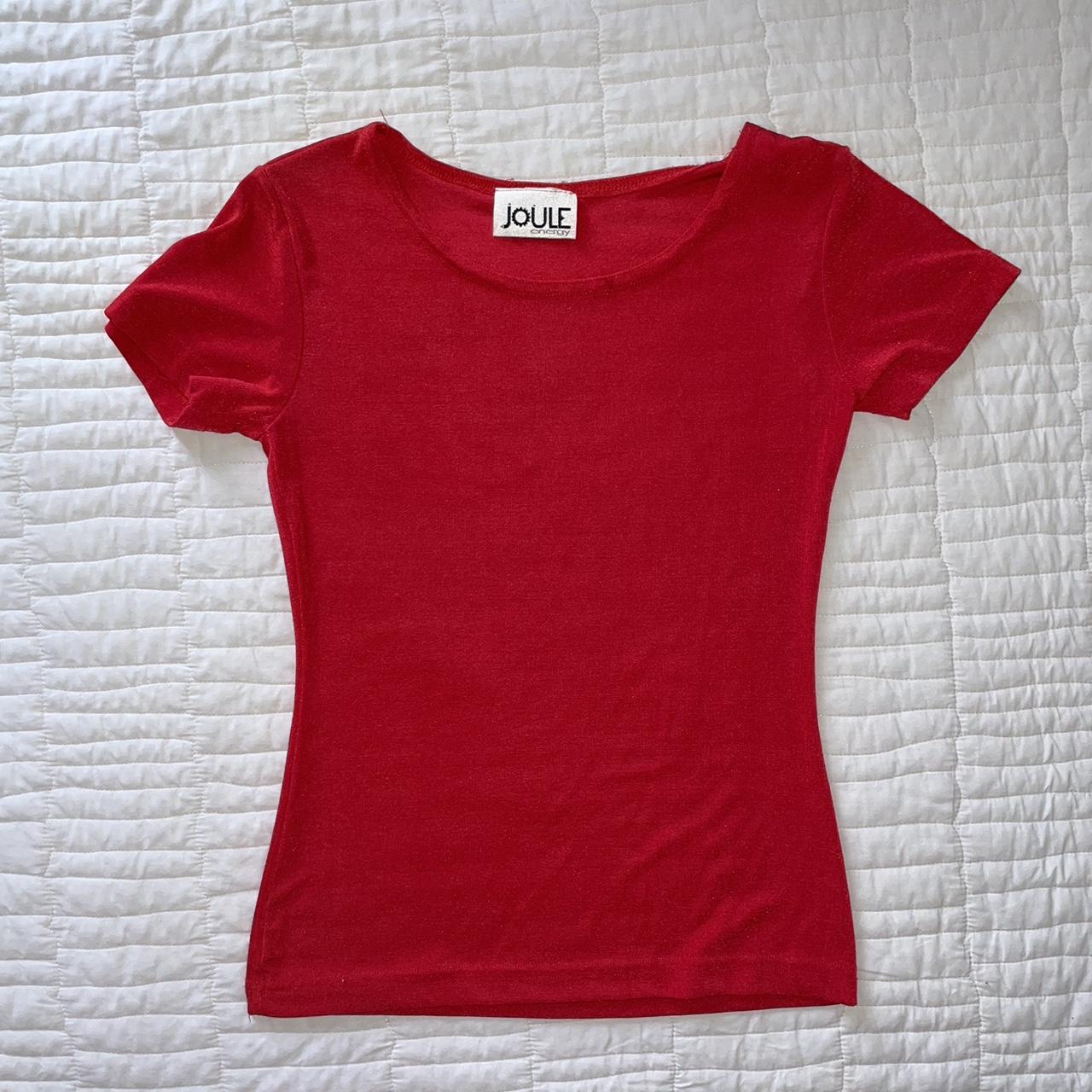 Vintage Red Stretchy Top - size small - flaw is... - Depop