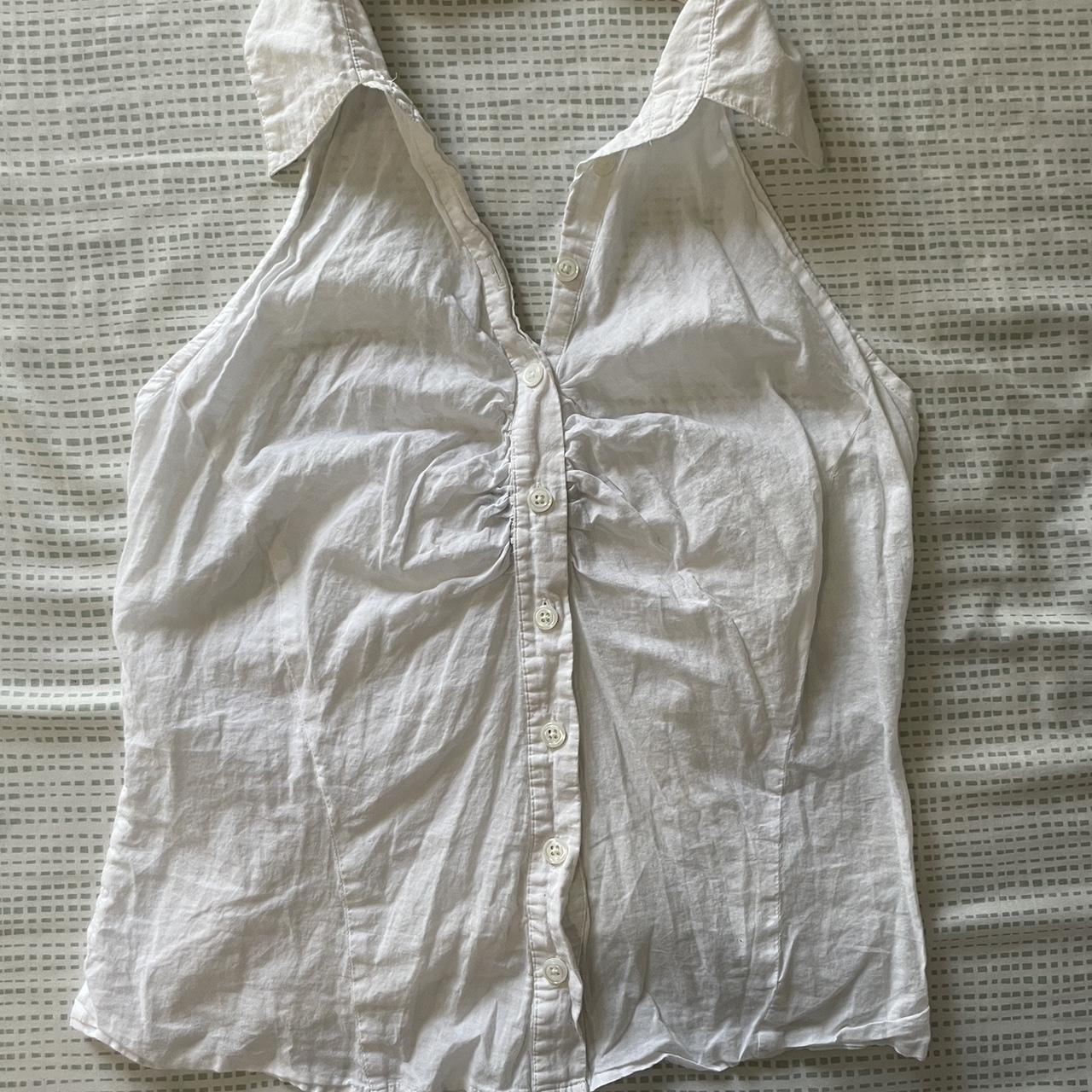 Y2K Going Out White Halter Top Button Up - size... - Depop