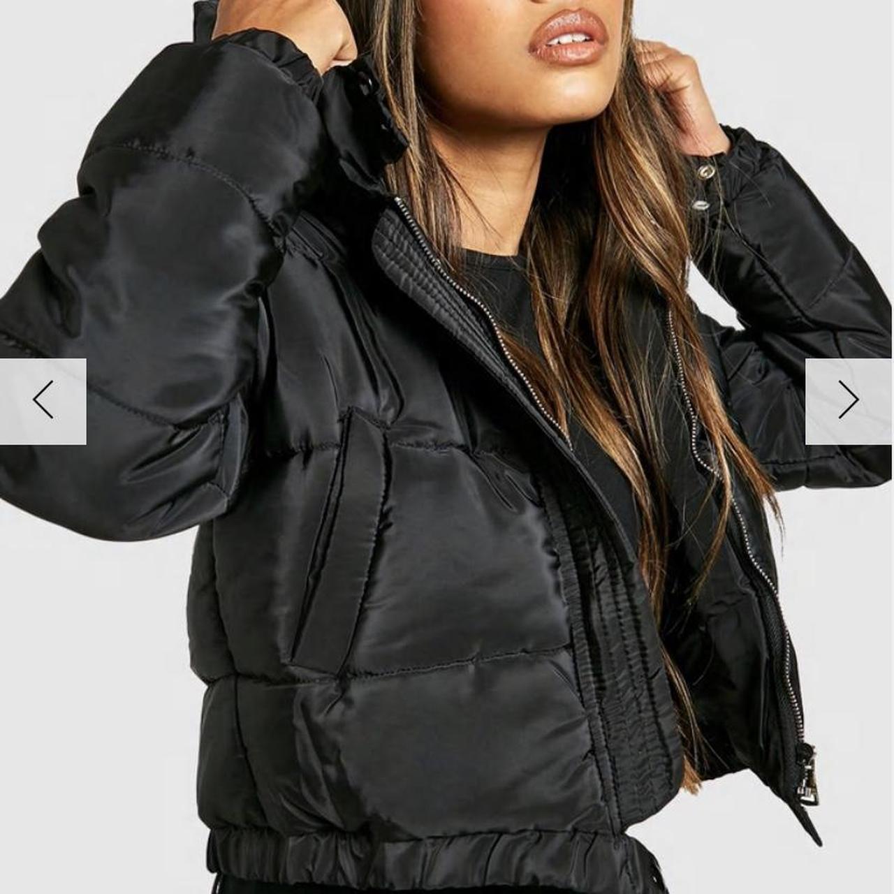 Boohoo Black Cropped Puffer Coat Size 10. Depop