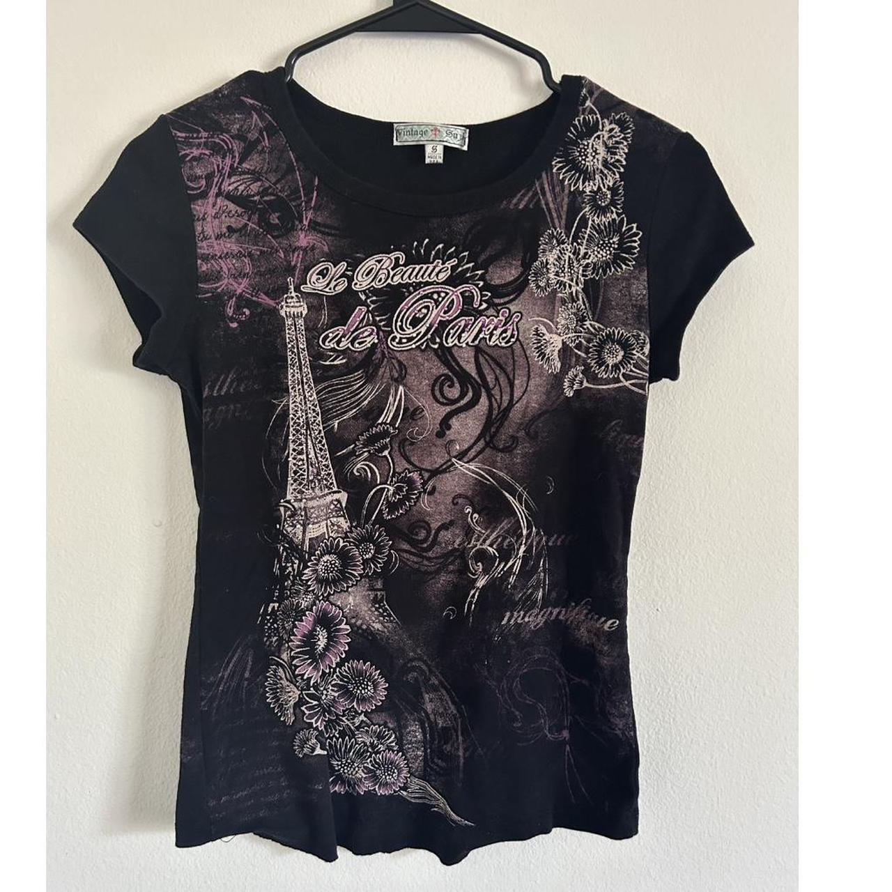 y2k pink & black baby tee ♡ #y2k #00s #grunge... - Depop