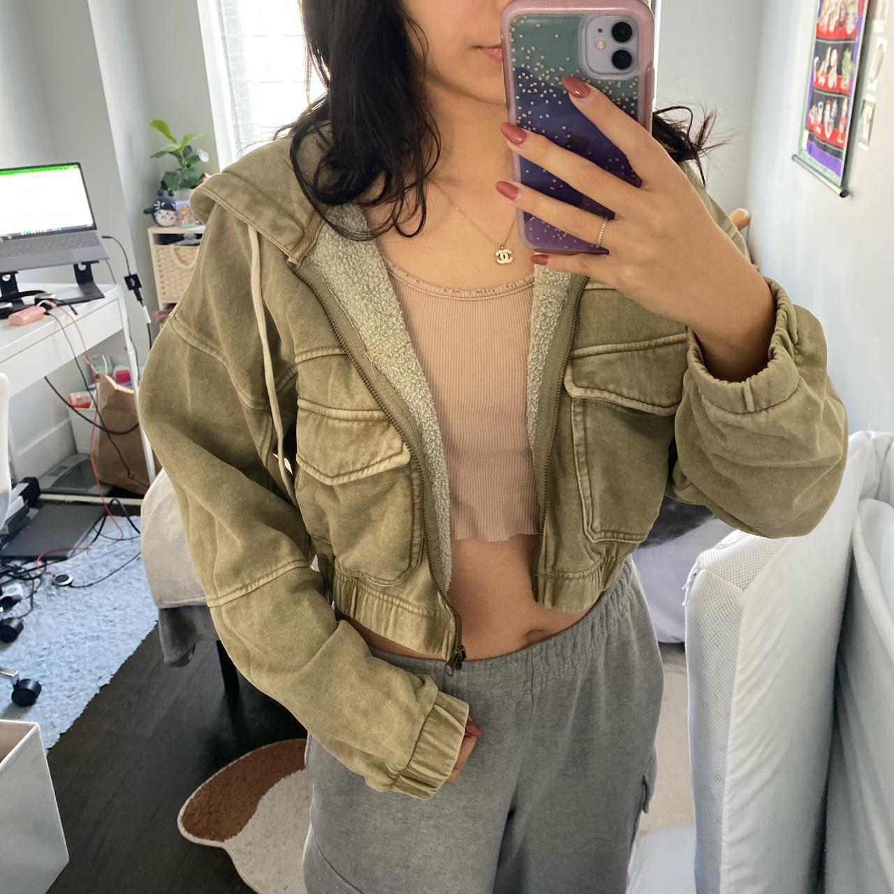 Urban Outfitters Women's Green and Khaki Hoodie | Depop