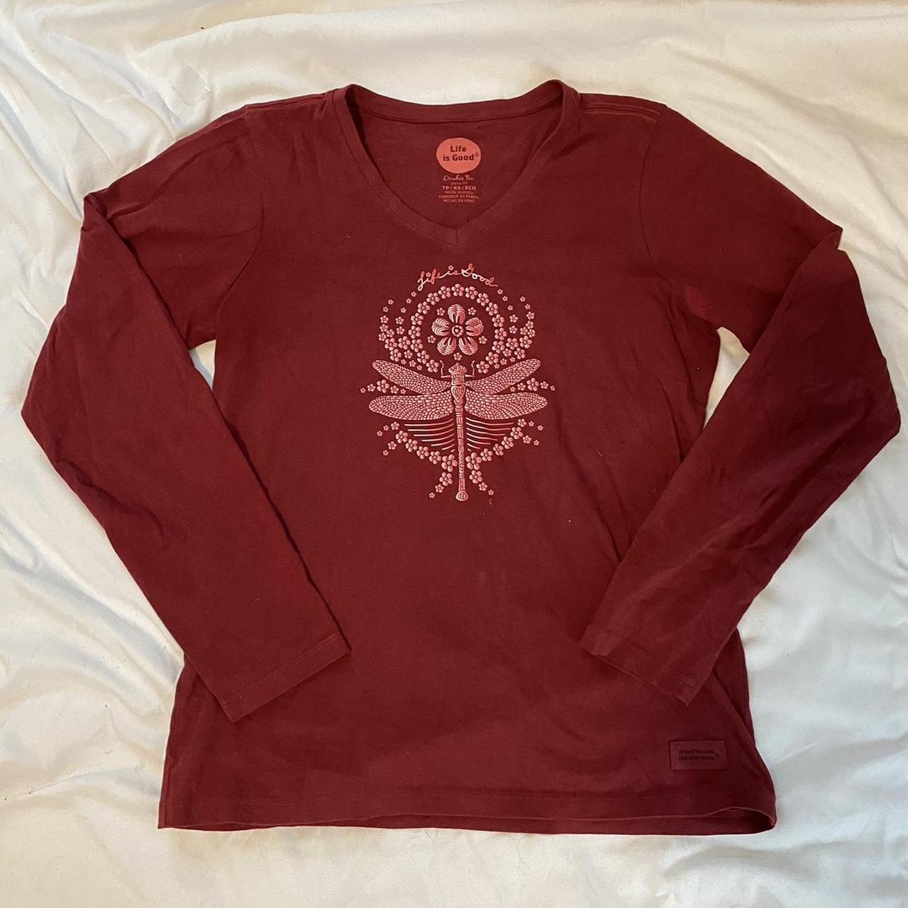 Red Life Is Good long sleeve -so cute and comfy!!!... - Depop