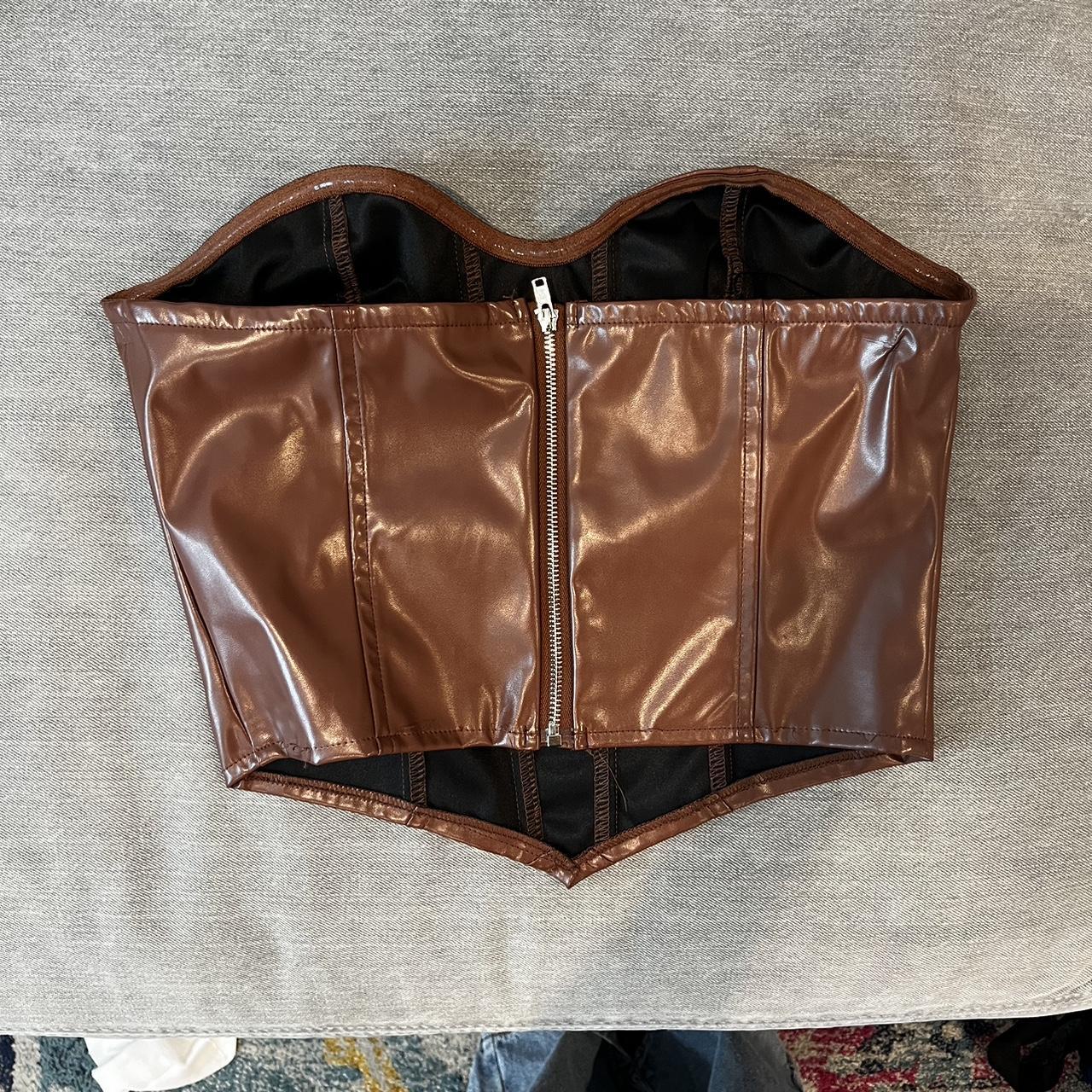 Brown shein leather corset top Worn once selling... Depop