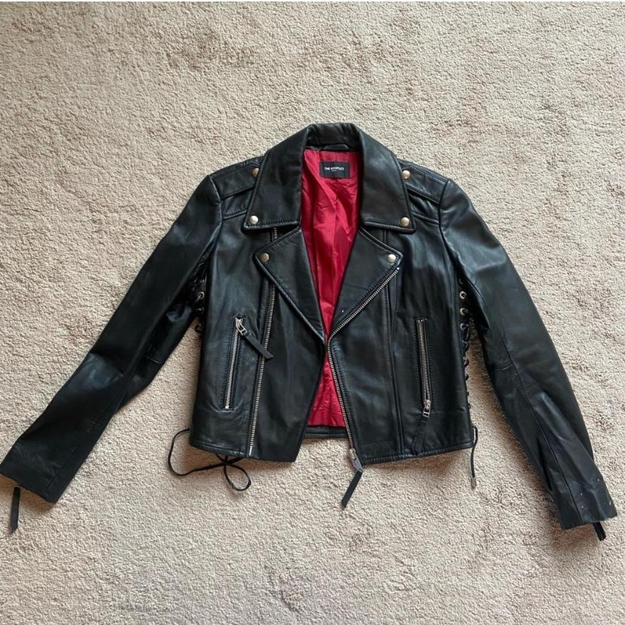 Black leather jacket red inside best sale