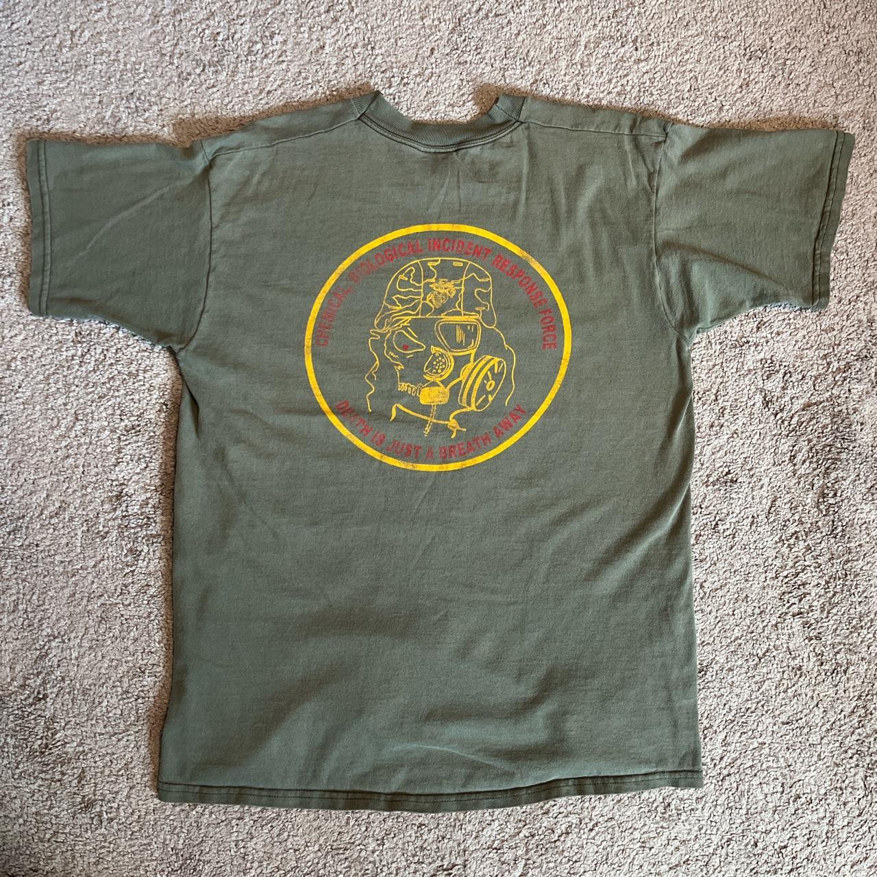 Fruit of the Loom Men's Green and Khaki T-shirt | Depop