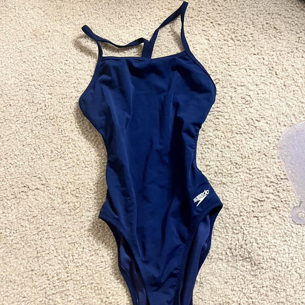 speedo navy blue competitive swimsuit size:... - Depop