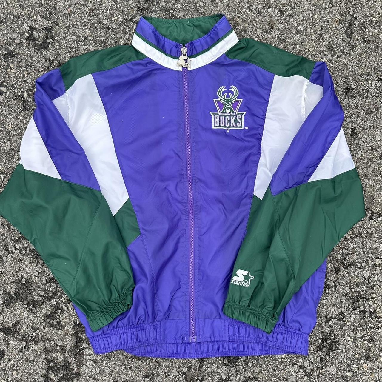 Vintage Milwaukee Bucks 90s Windbreaker Jacket NBA Basketball Team Athletics Zip Purple Green - Fits hotsell like Womens Small / Medium or Mens S