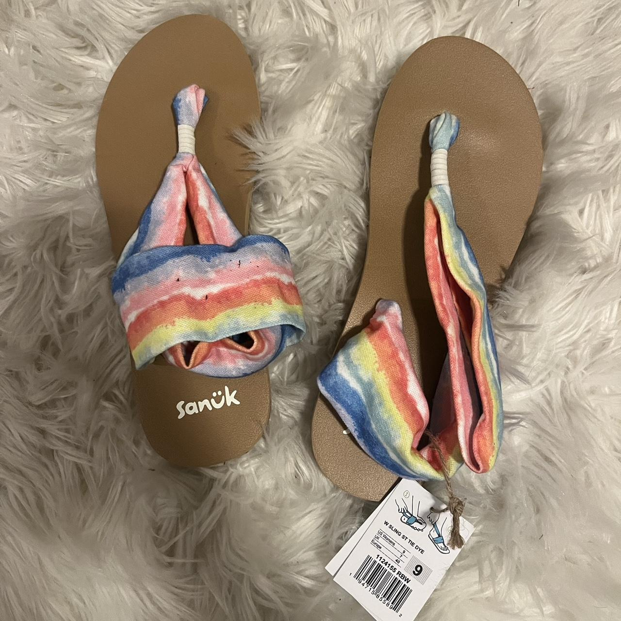 Sanuk sling sandals -tie dye pattern -new with tags - Depop