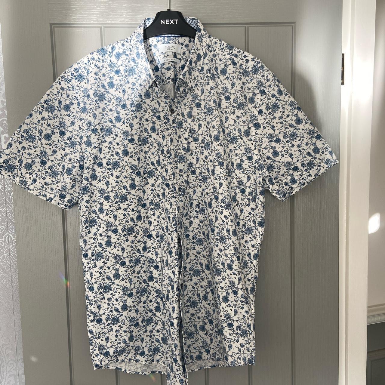 Next Men's White and Blue Shirt | Depop