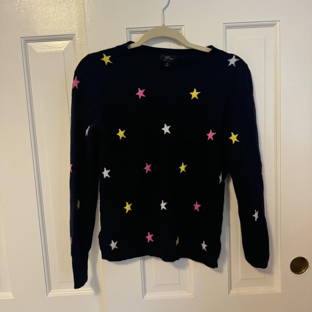 J Crew navy cashmere crewneck sweater with stars. Depop