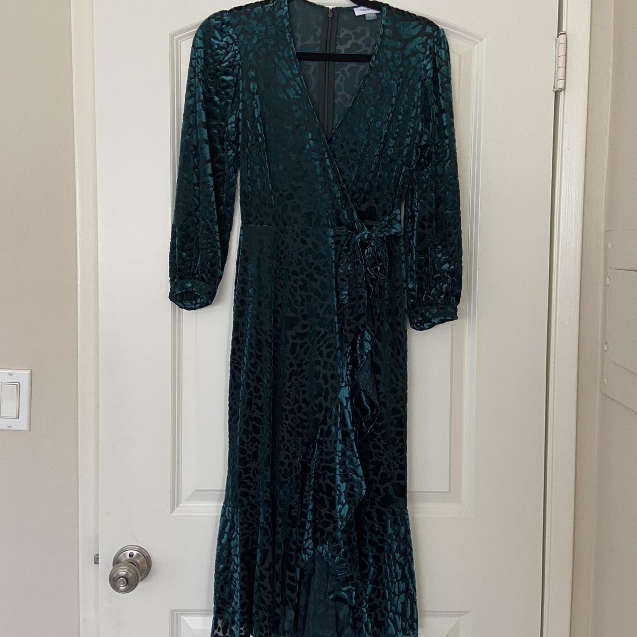 Calvin Klein Green Animal Print Velvet Dress.... - Depop