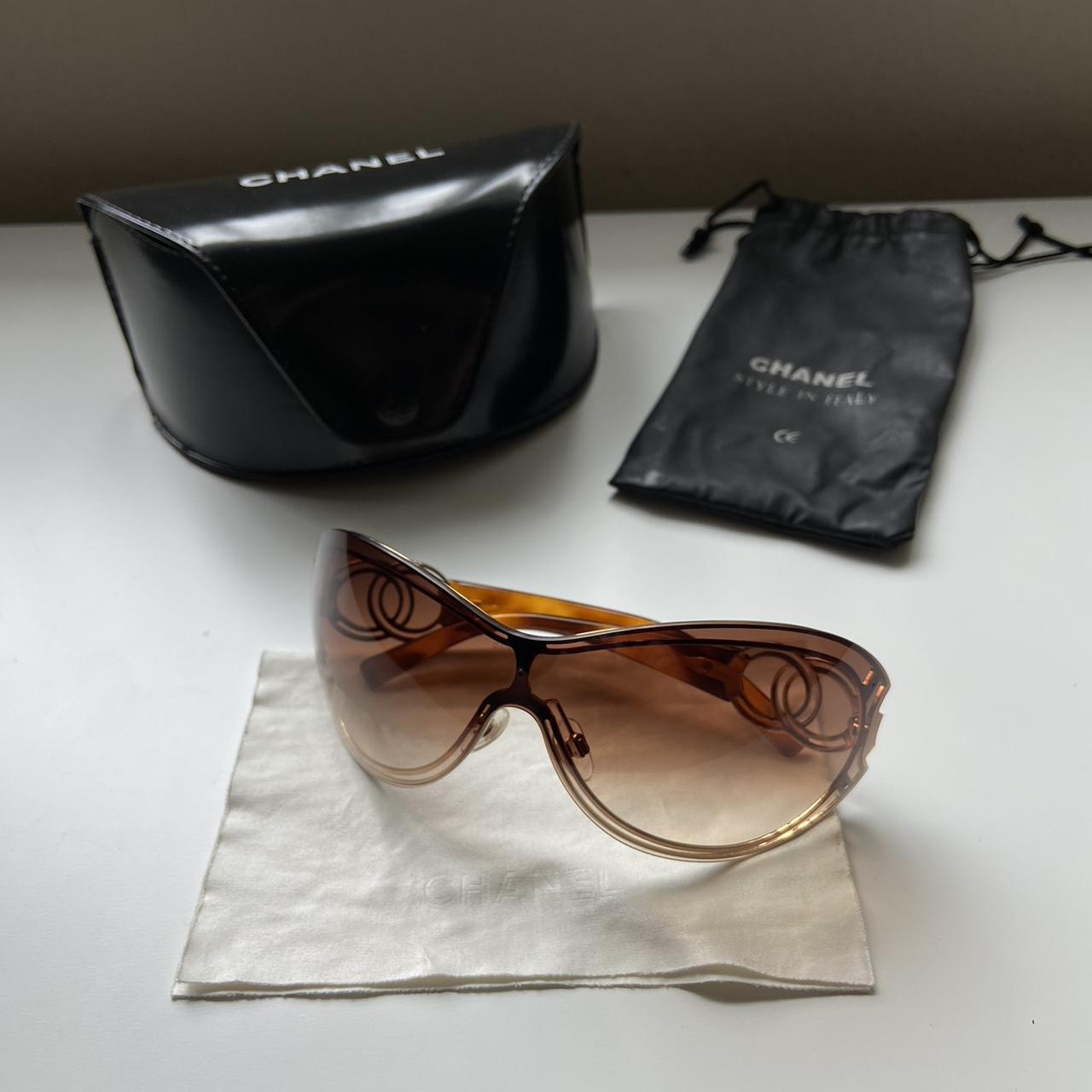 Chanel Brown Sunglasses With Gold Logo On Sides