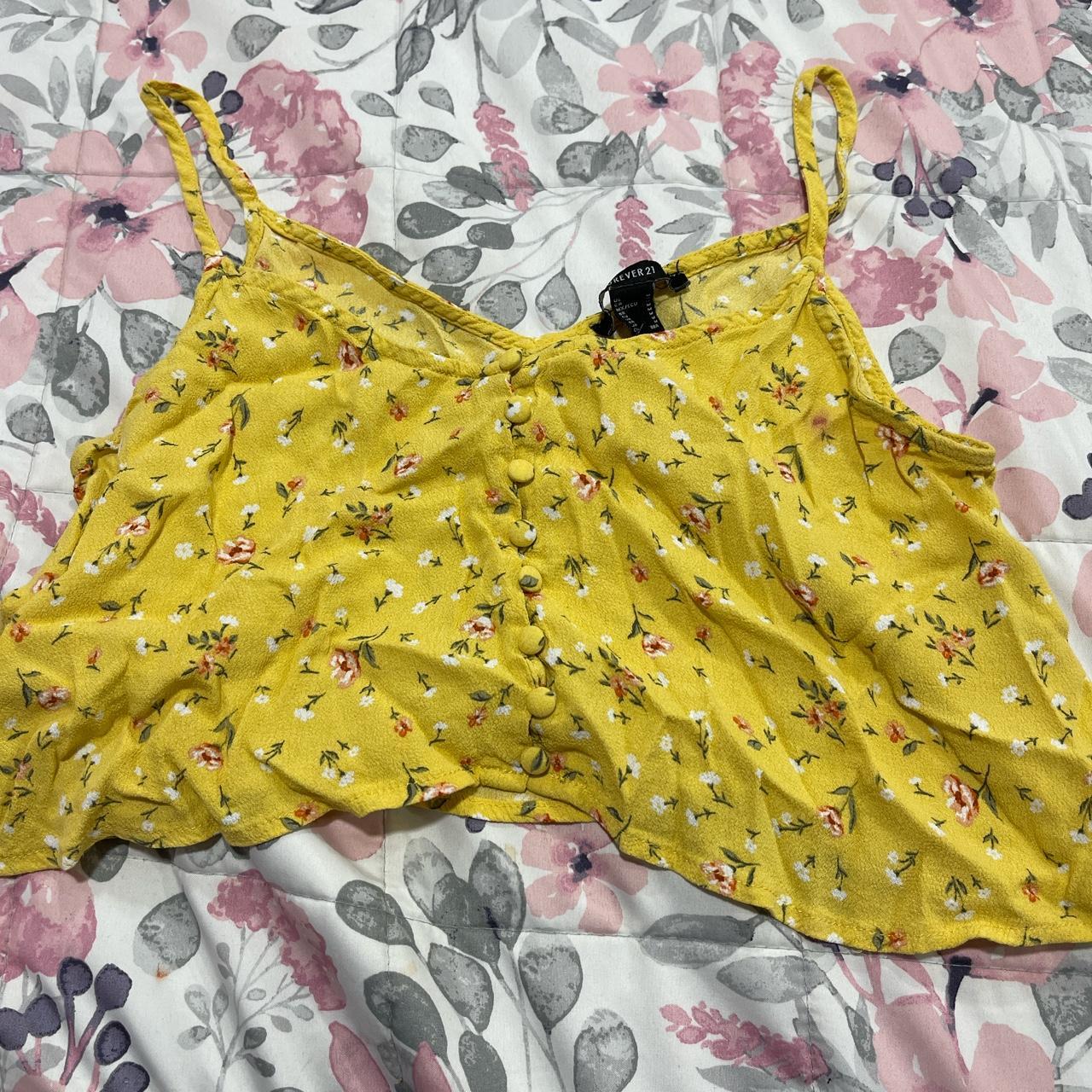yellow flowly floral crop top •not as bright yellow... Depop