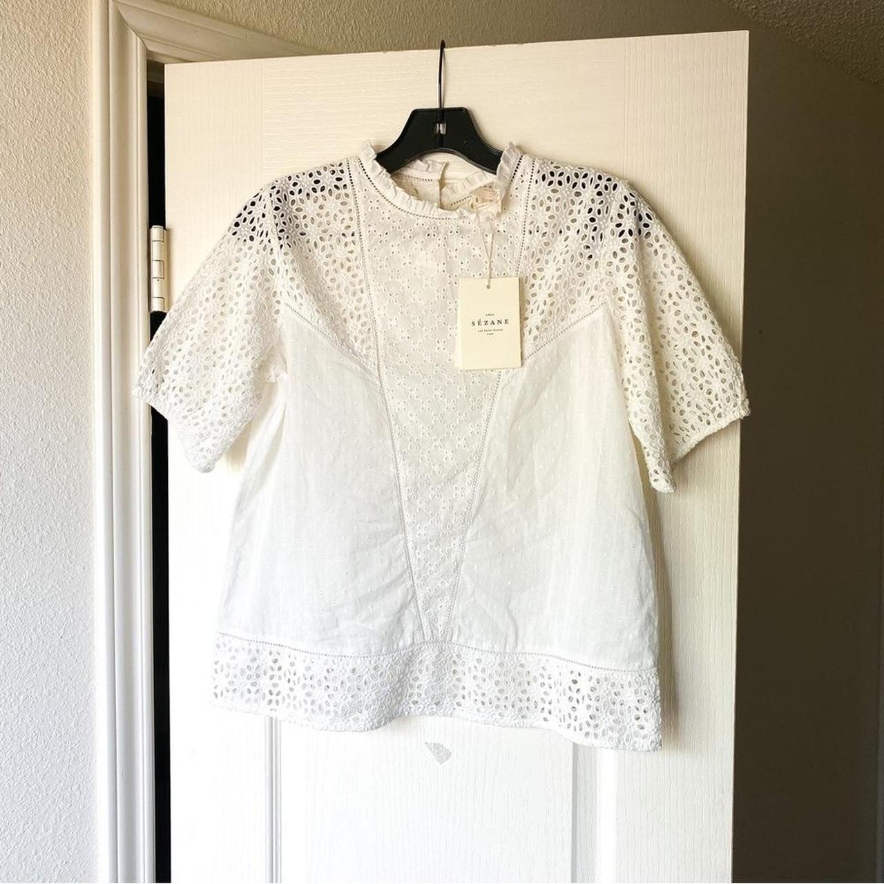 Sézane Women's White Blouse | Depop