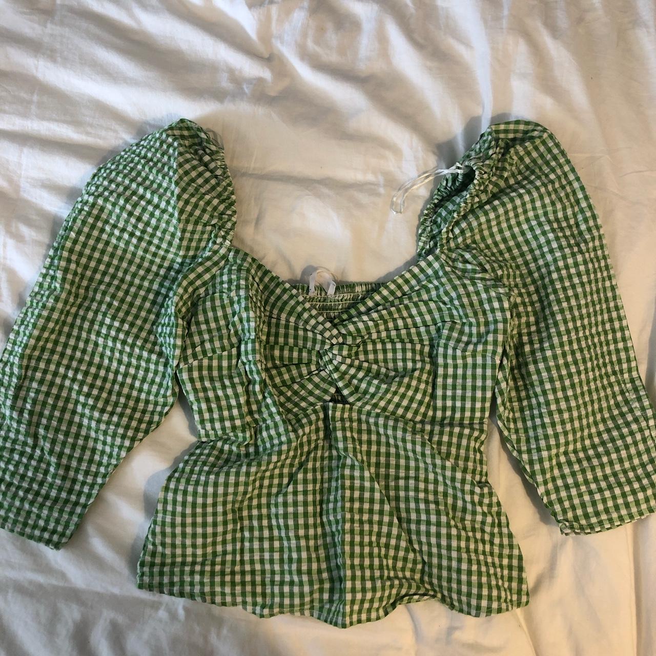 Mango Women's Green and White Blouse