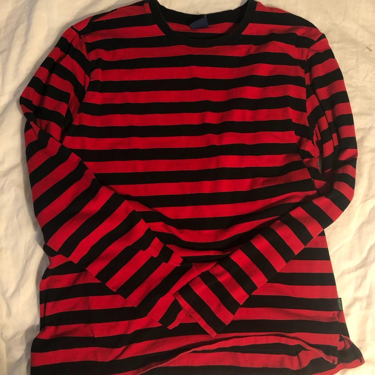 Red and black striped long sleeve shirt Depop