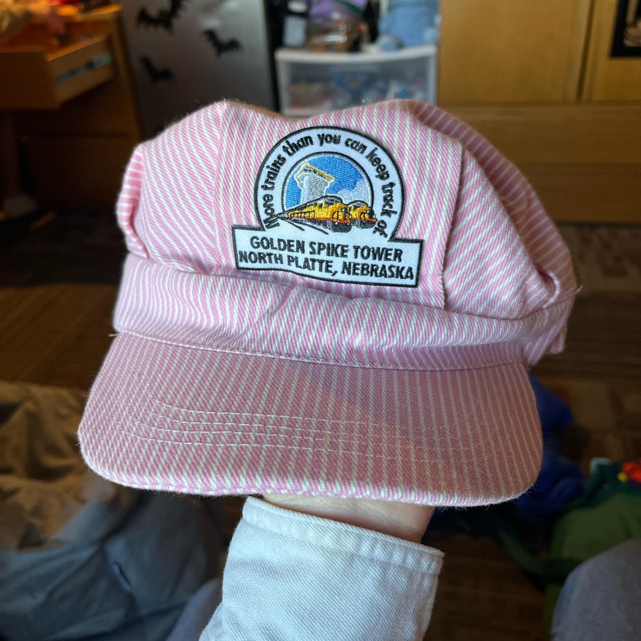 Men's Pink and White Hat Depop