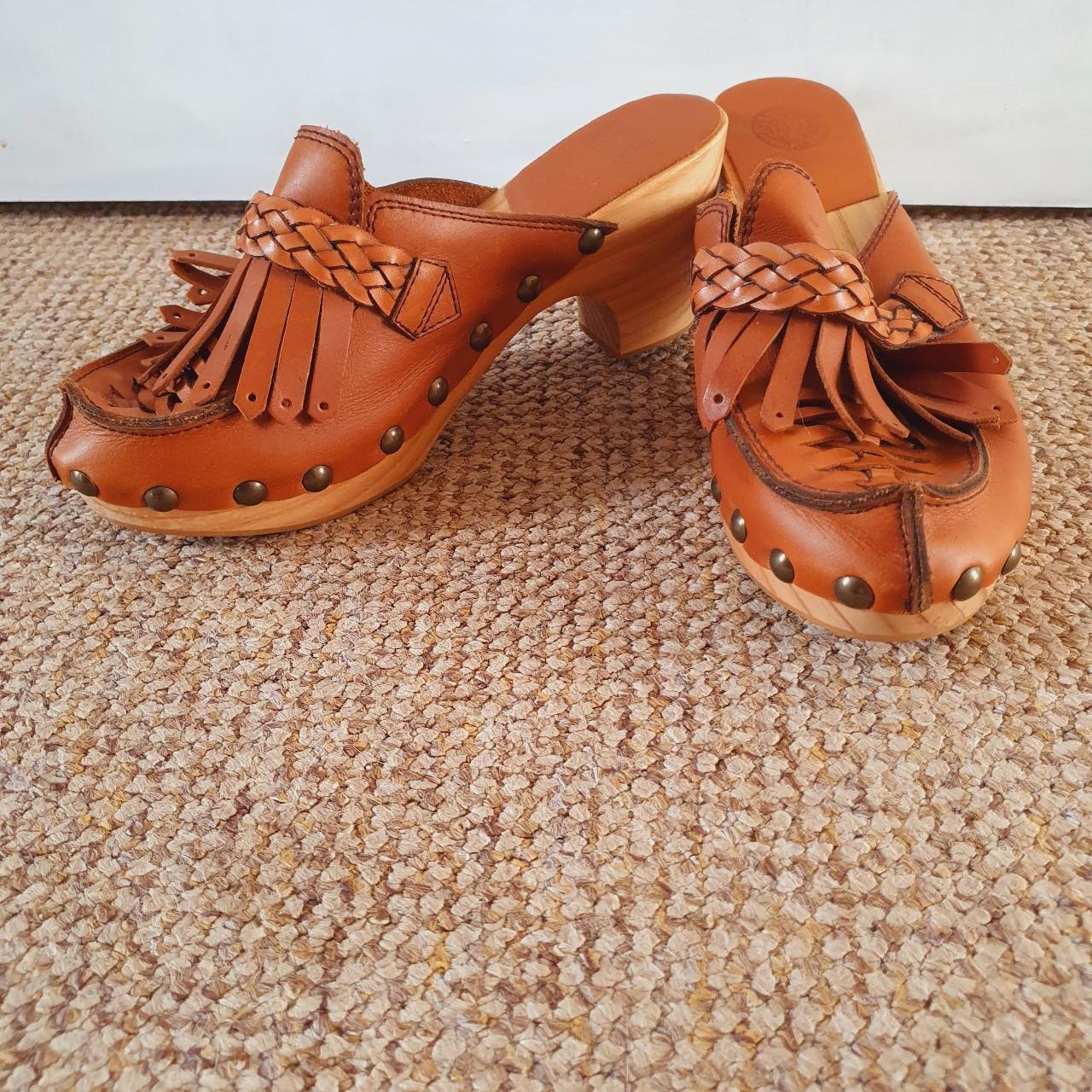 leather wooden clogs