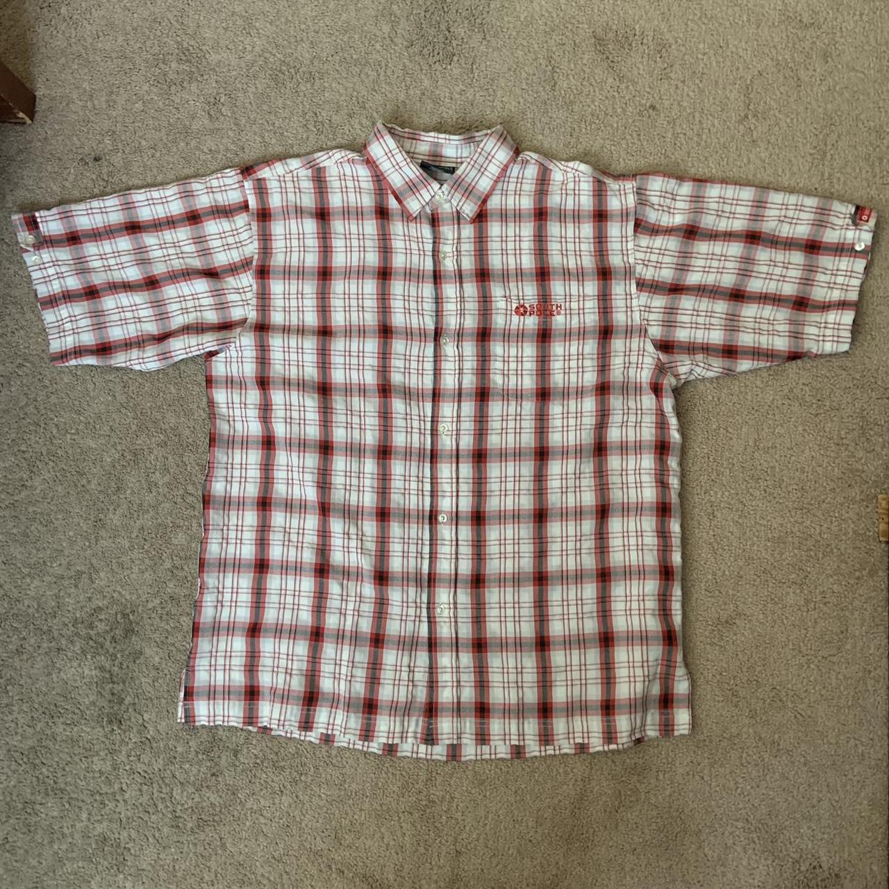 Y2K red and white Southpole plaid short sleeve... - Depop