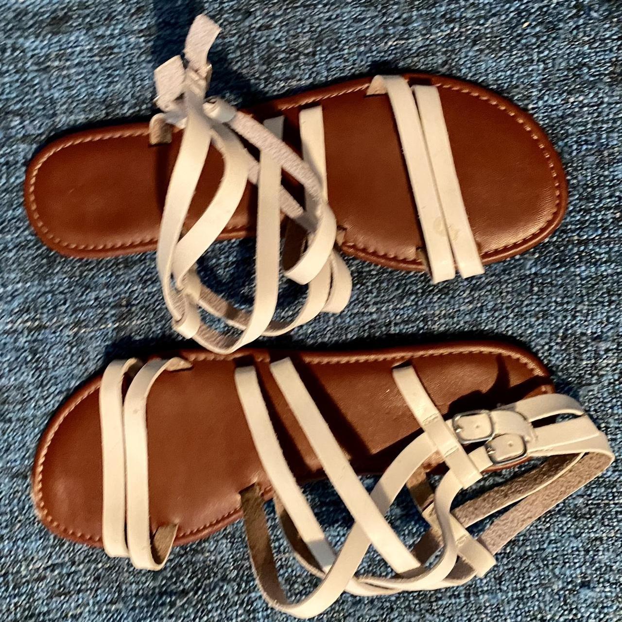 Adorable flat strappy white and brown sandals Depop