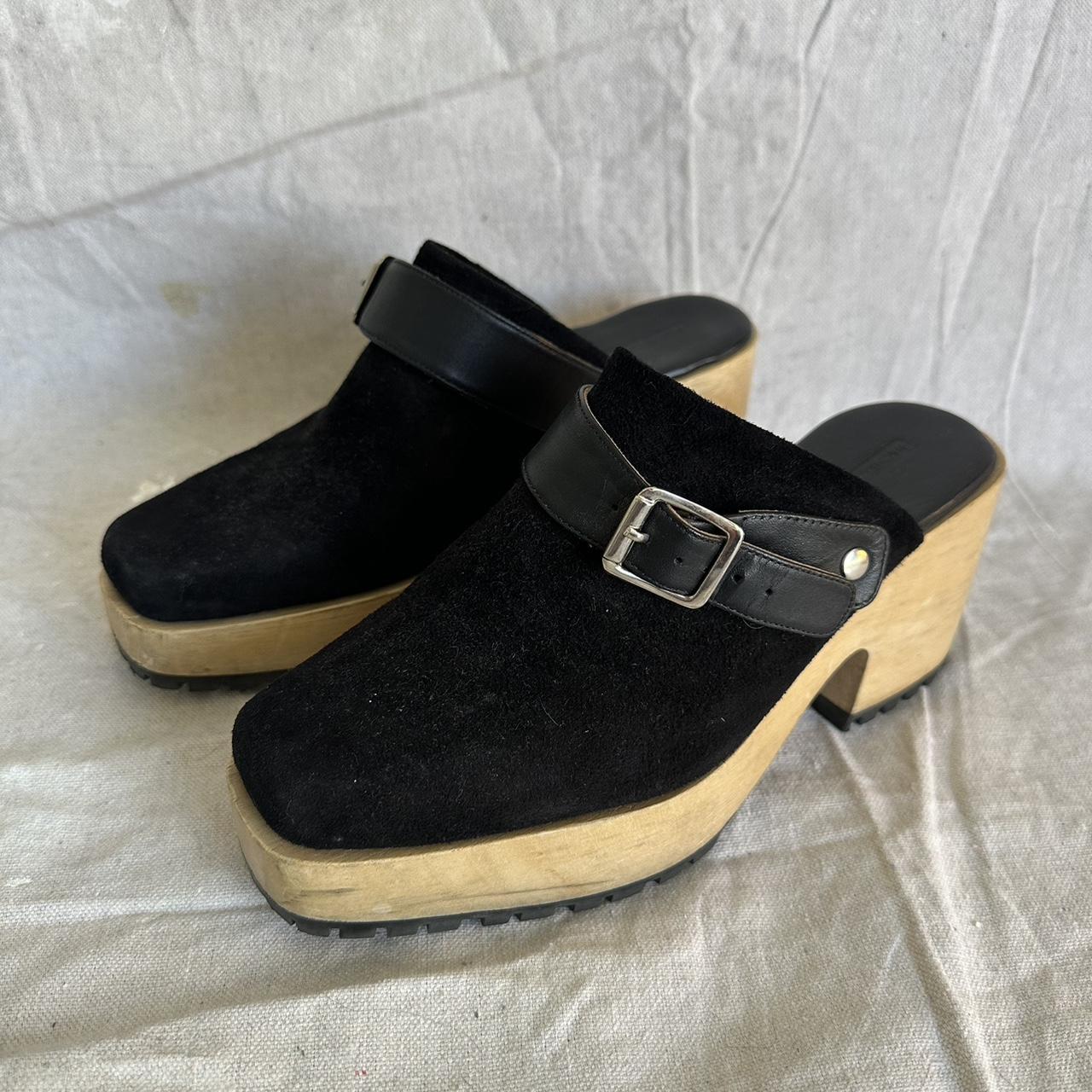 Rachel Comey Black Suede Clogs with wood heel and... - Depop