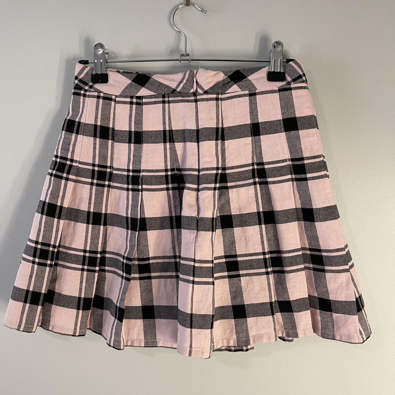 Pink and Black Checkered Pleated Skirt