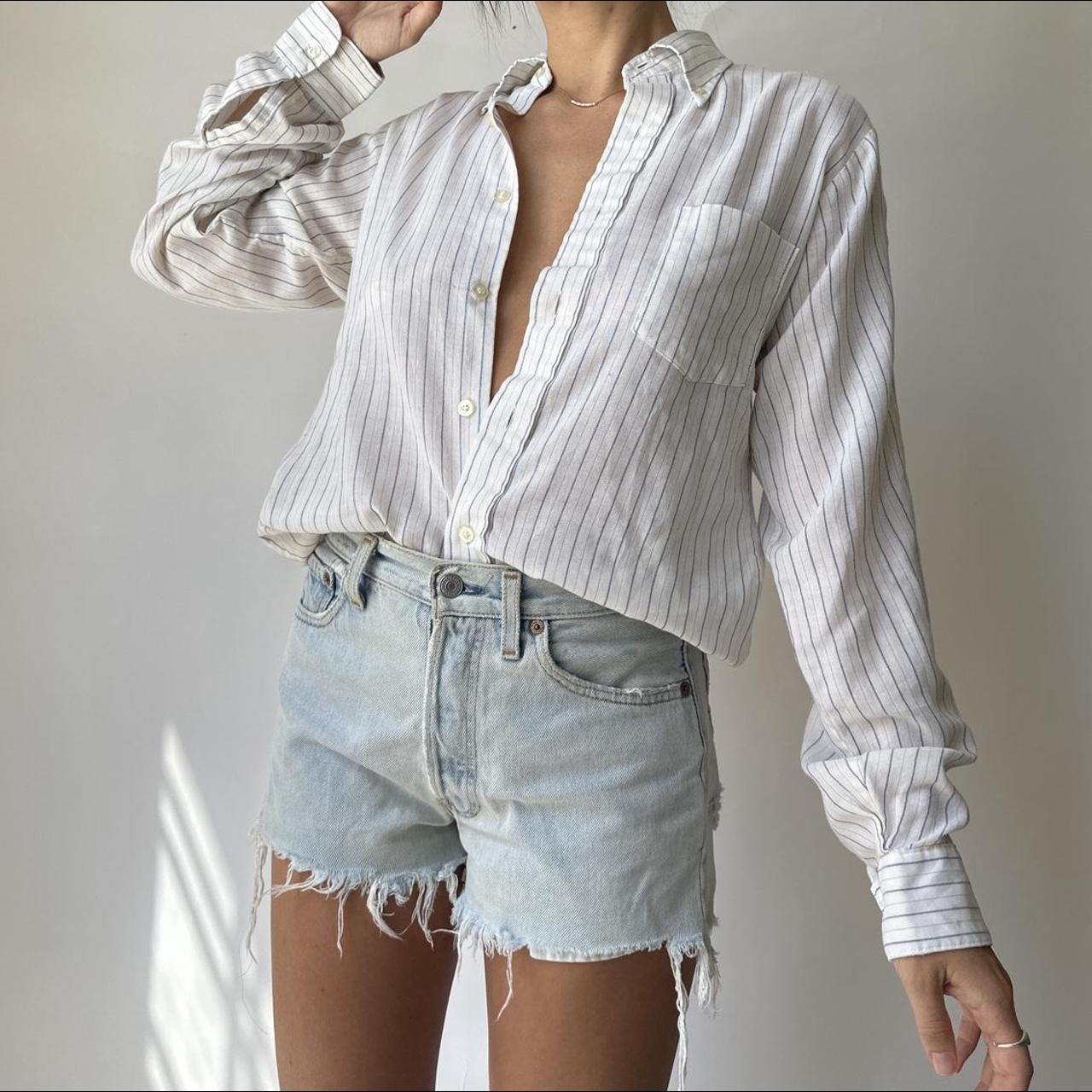 Vintage white stripe long sleeve button up oxford... - Depop