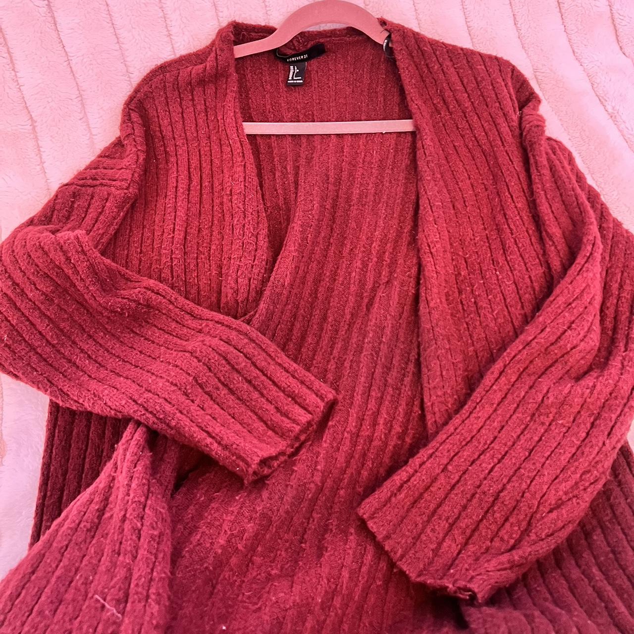 Forever 21 Burgundy Rib Knit Cardigan ️ Size : L -... - Depop