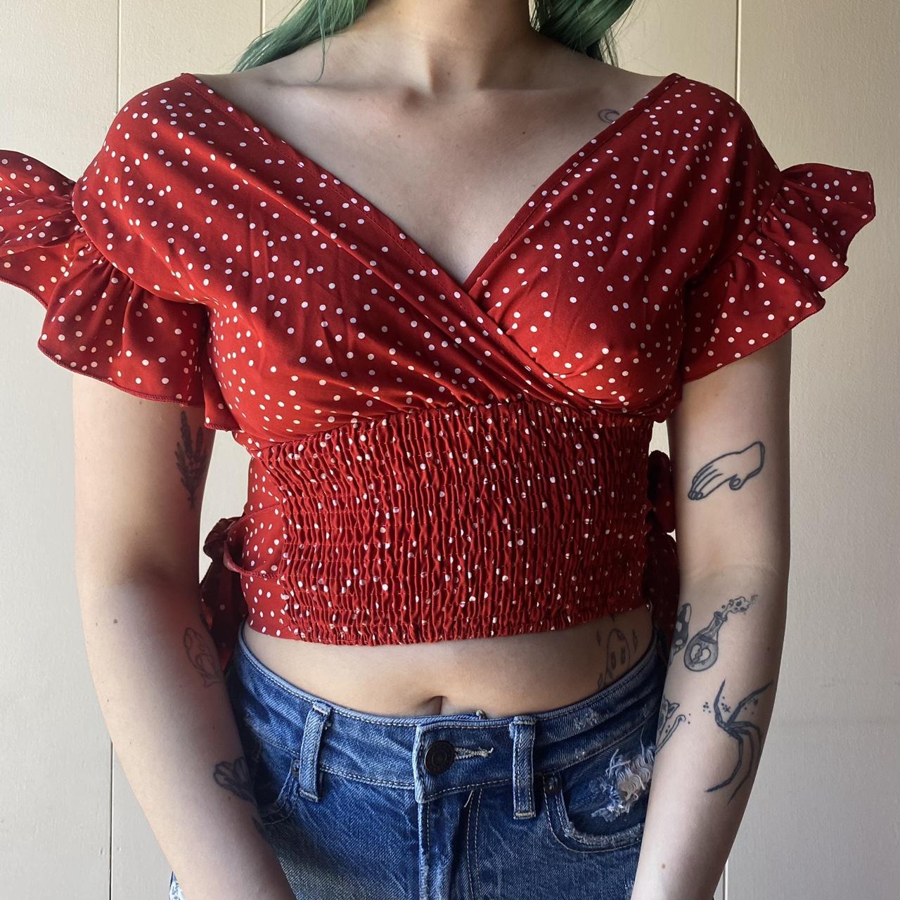 SHEIN Women's Red and White Croptop Depop