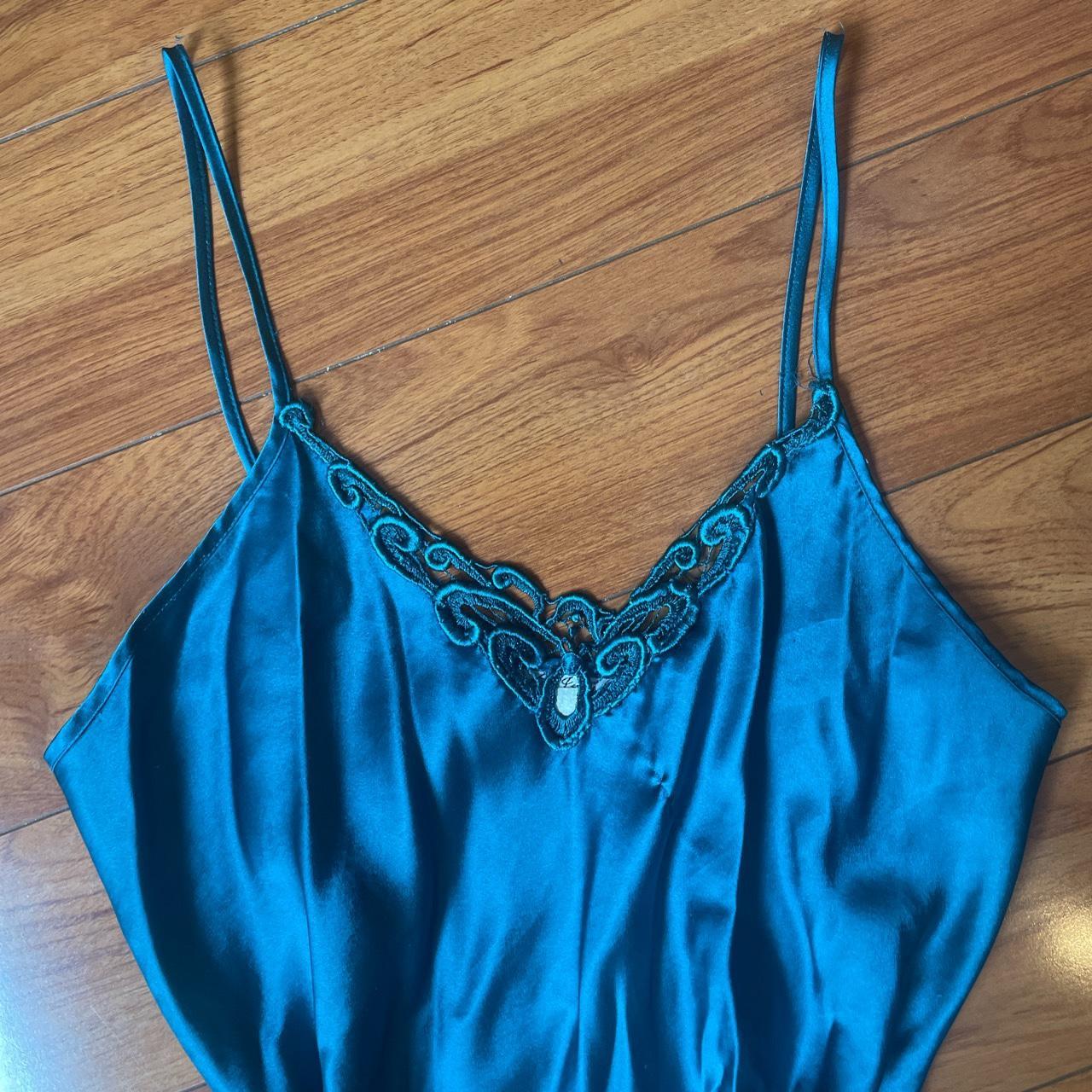 Teal Silk whimsical slip dress Love the woven lace... Depop