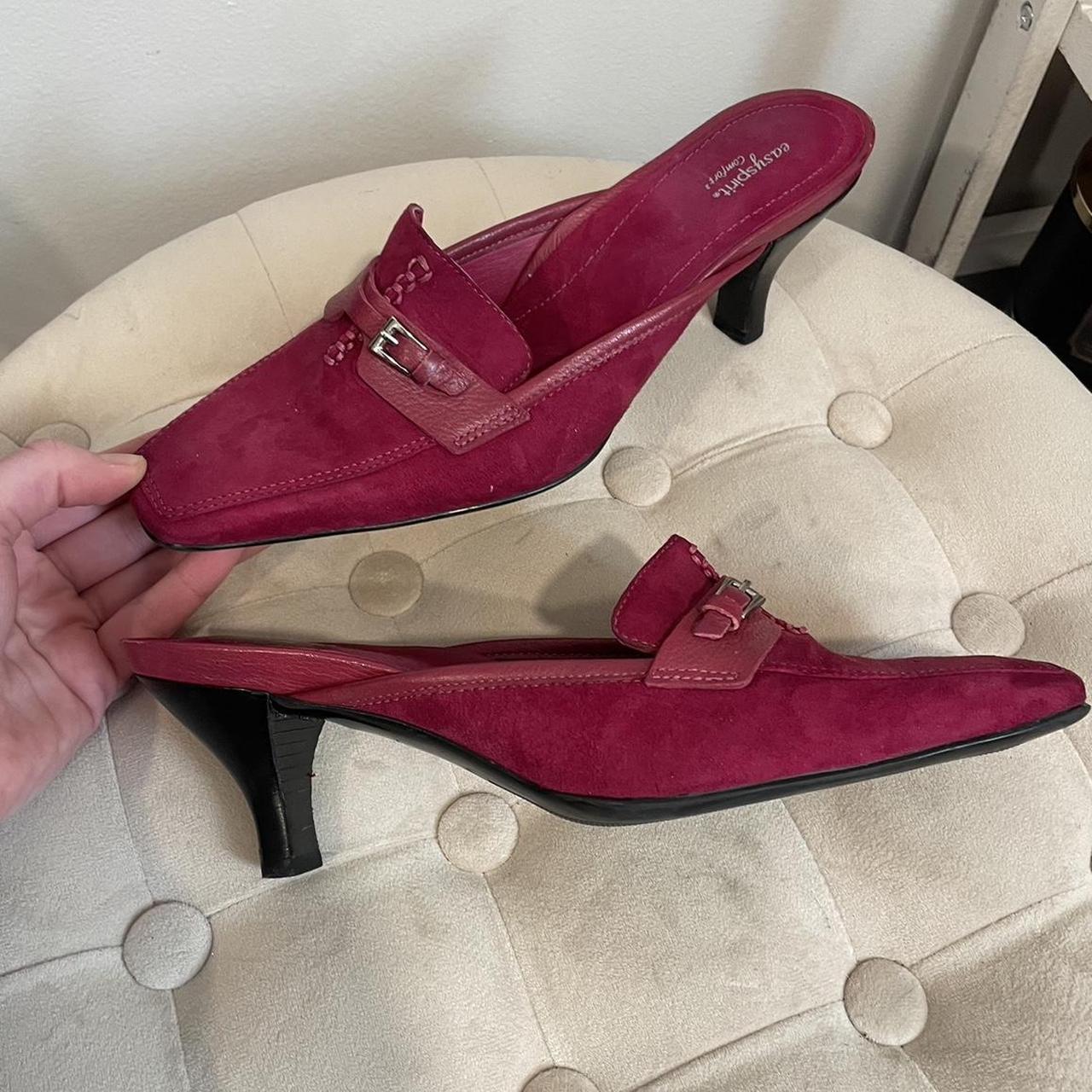Hot pink mules with kitten heel Some peeling on the... - Depop