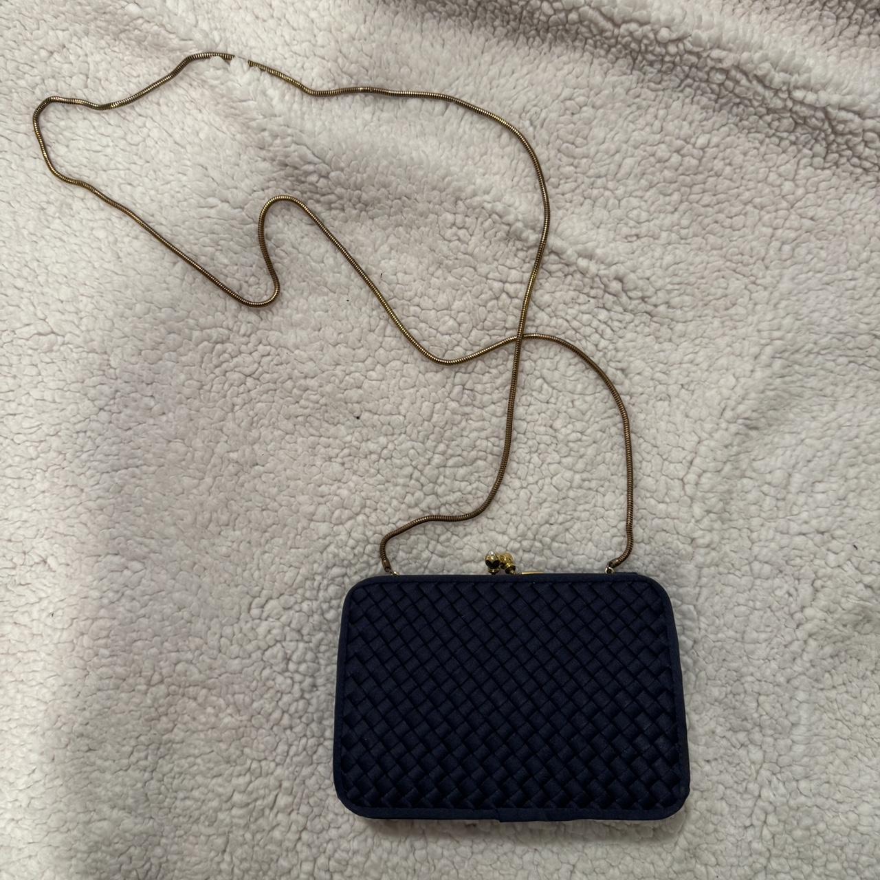 Élan Navy Blue Clutch Gold Hardware Purse Weaved Small | eBay