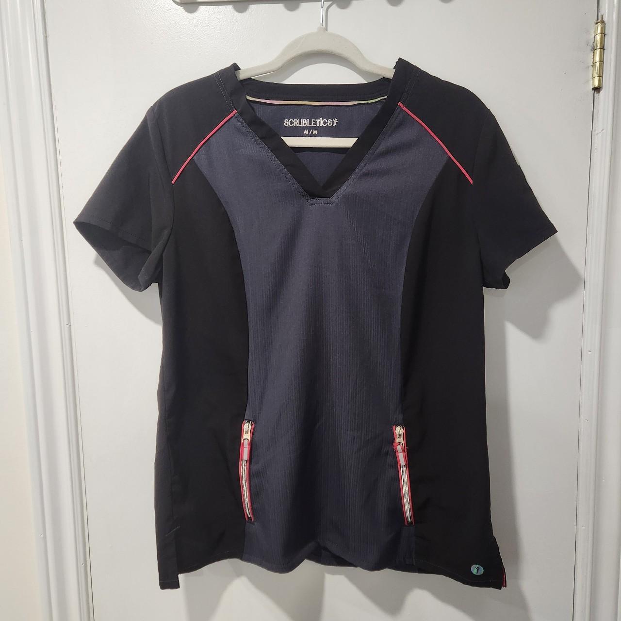 Scrubletics Black/Grey Athletic Scrub Top Depop