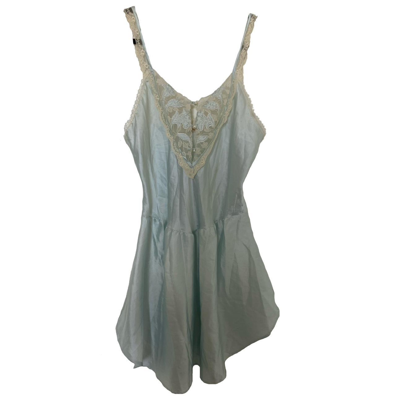 Vintage 80s lingerie slip dress in light baby blue... - Depop