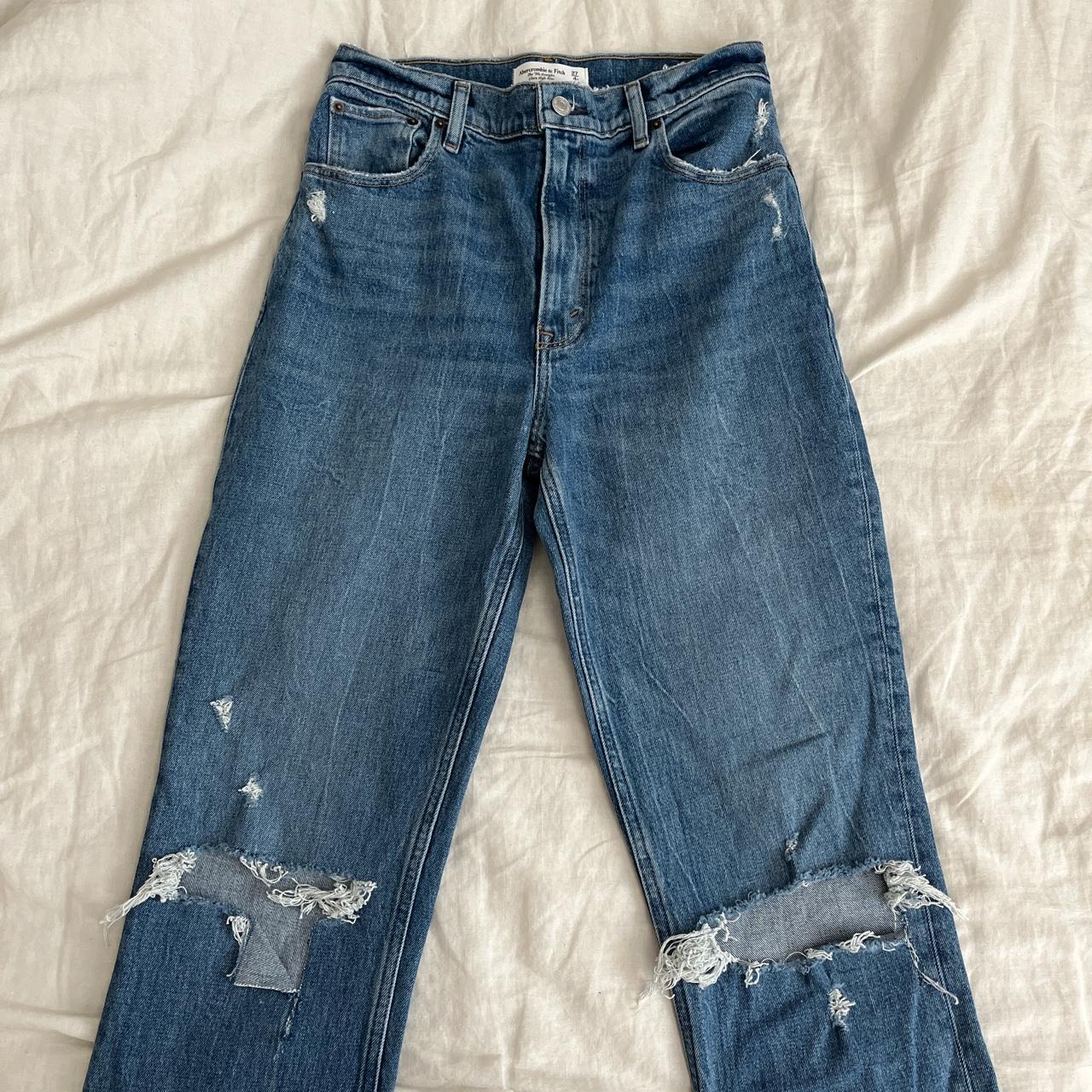 abercrombie ultra high rise straight leg jeans size... - Depop