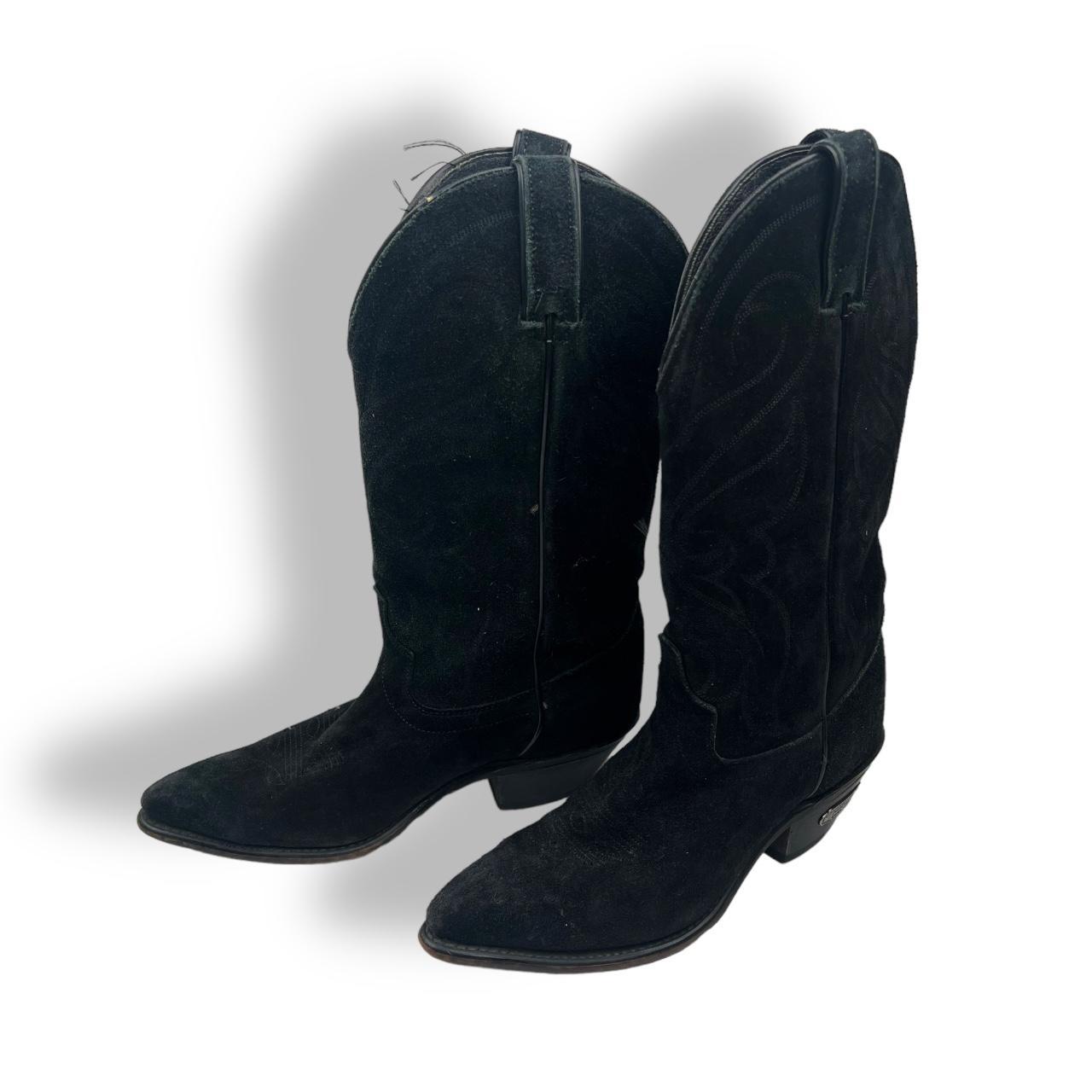 Black Suede Cowboy Boots from Code West in size 6.5... - Depop