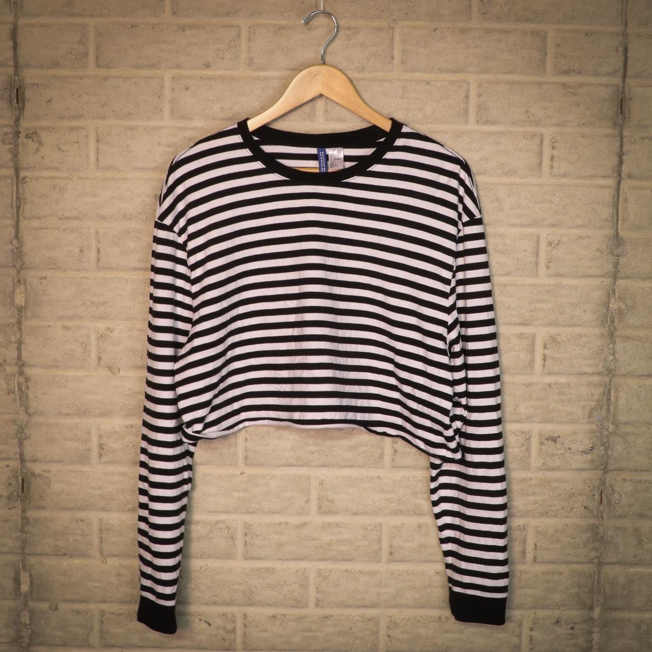 Cute Black White Striped Cropped Long Sleeve. Depop