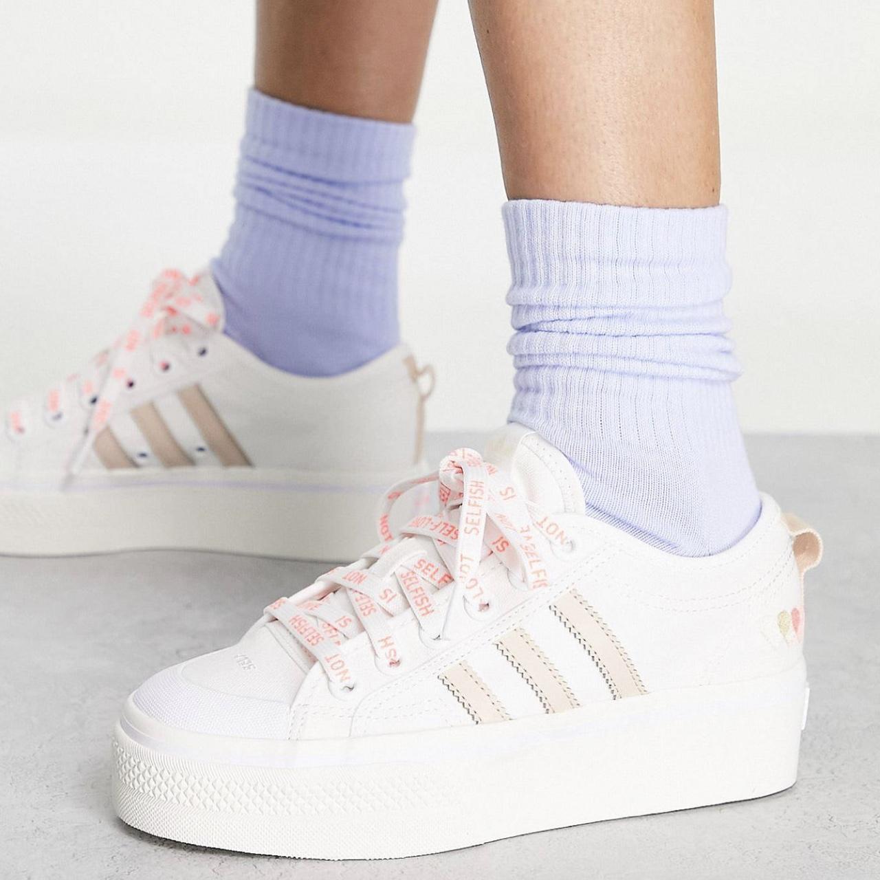 Adidas Originals Women's White and Pink Trainers | Depop