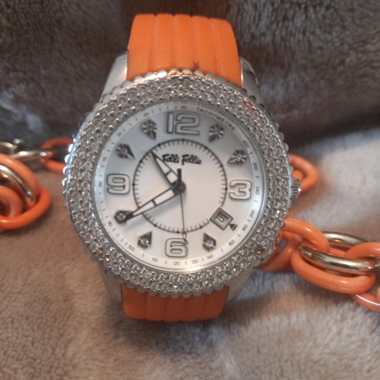 Orange and swarovski folli follie watch with Depop