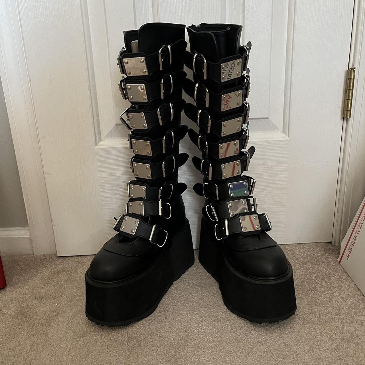 demonia black knee high boots