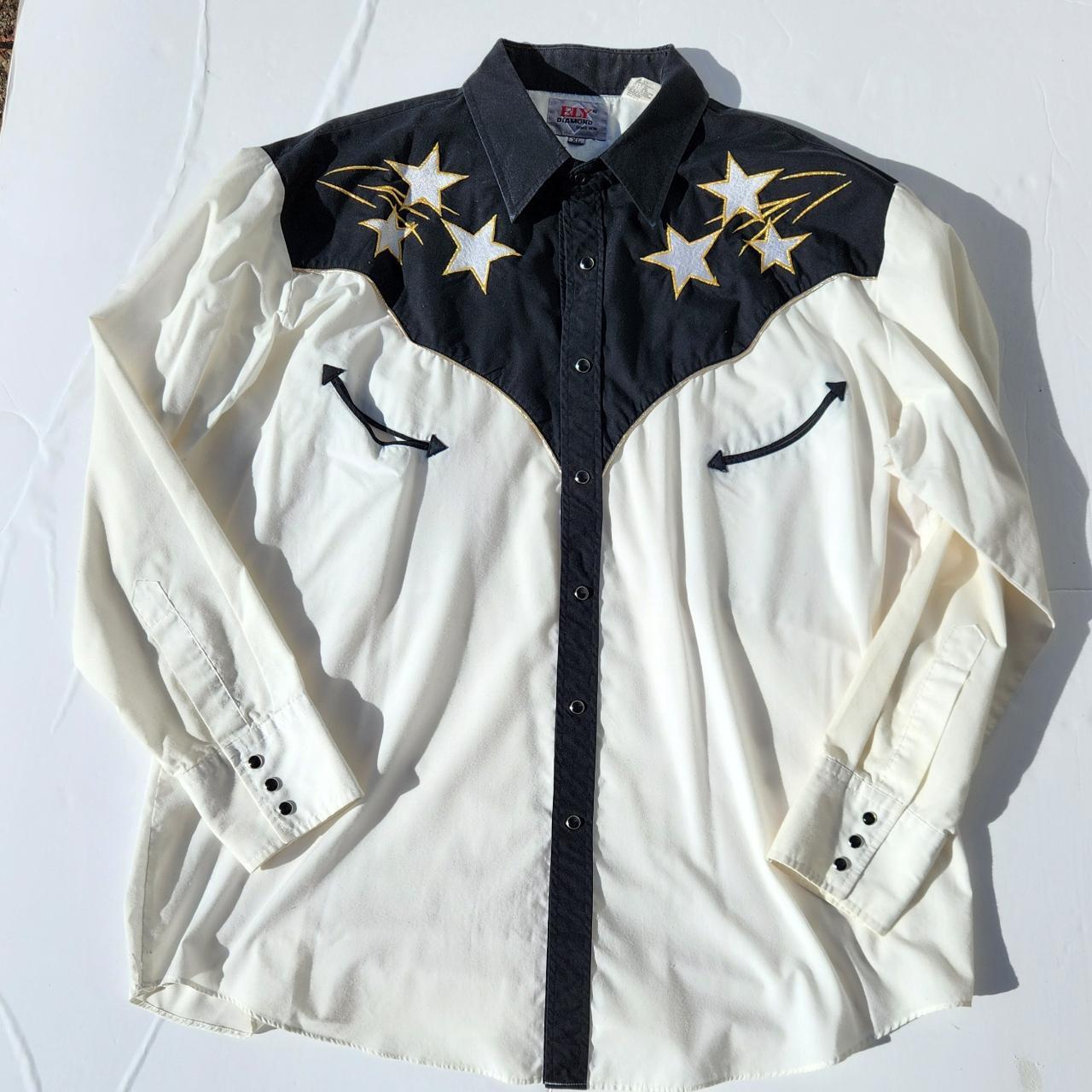 Men's white and black western shirt with stars... - Depop