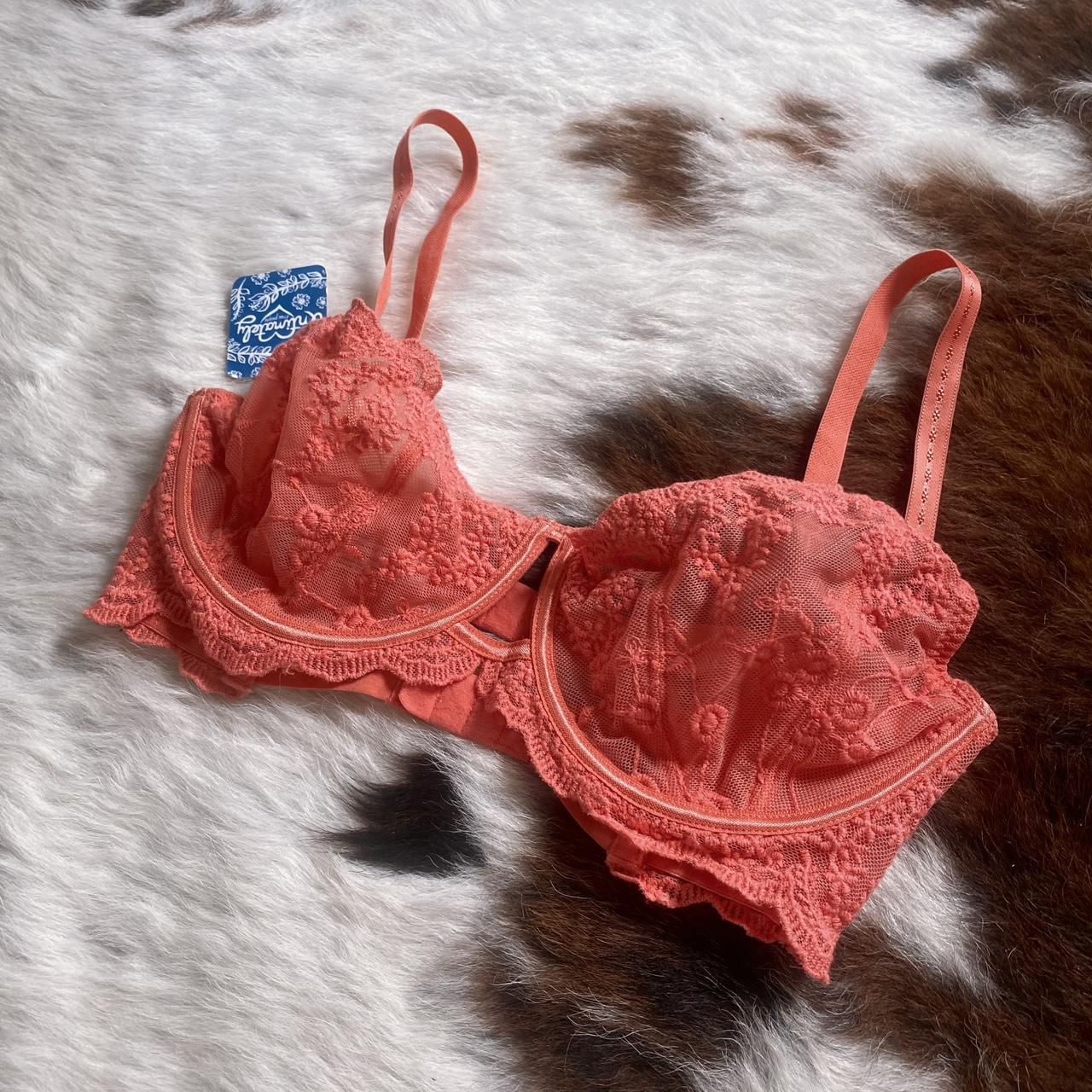 Free People lace bra in coral. labeled a size 32 DD... - Depop