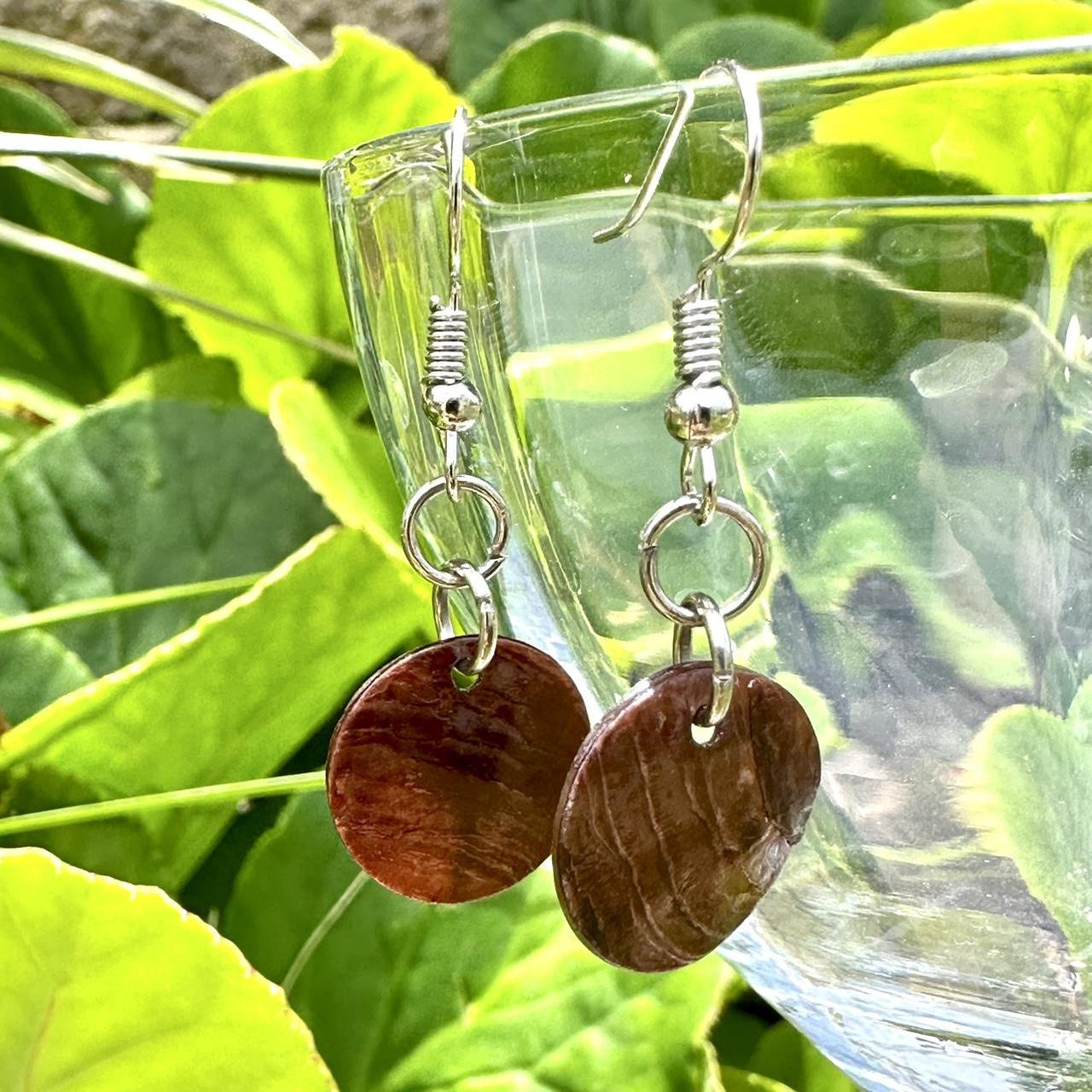 🟤 Pretty, brown circle shell charm earrings made... Depop