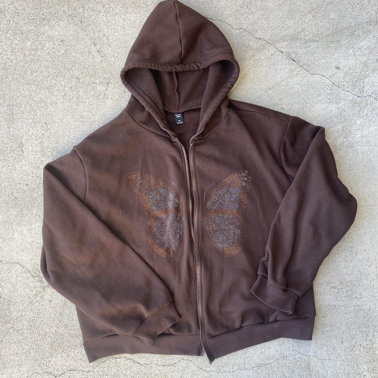 Shein Brown Full Zip Bling Butterfly Jacket super... Depop